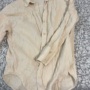 bp Cream Casual Button Down Shirt with Textured Fabric